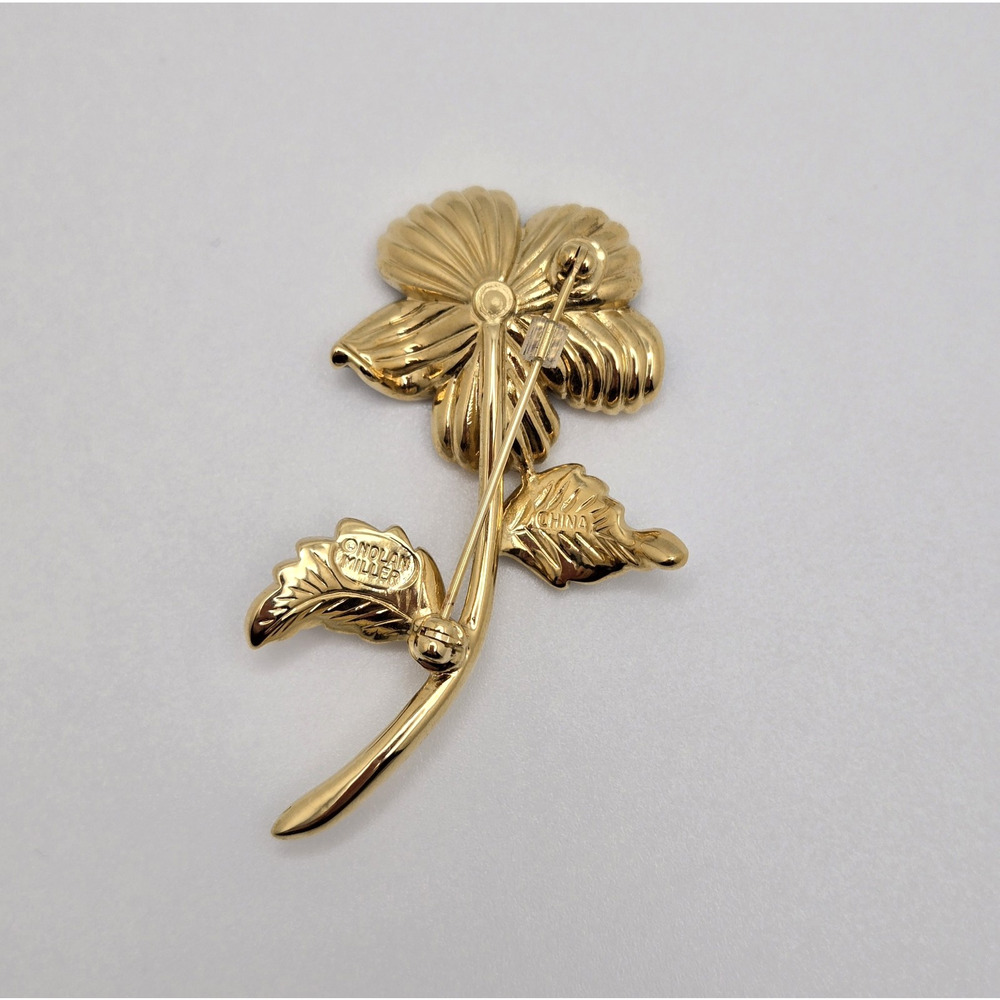Vintage Nolan Miller Brooch Enamel Flower Rhinestone Goldtone Pin Classic Retro - Picture 6 of 12